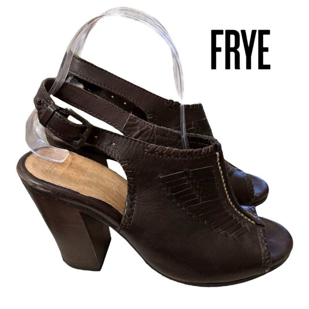 FRYE AND CO. Dark Brown Leather Open-Toe Slingback Heels
